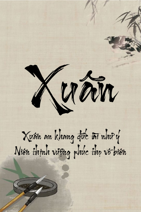 Mẫu tranh chữ Xuân thư pháp: Xuân an khang đức tài như ý. Niên thịnh vượng phúc thọ vô biên