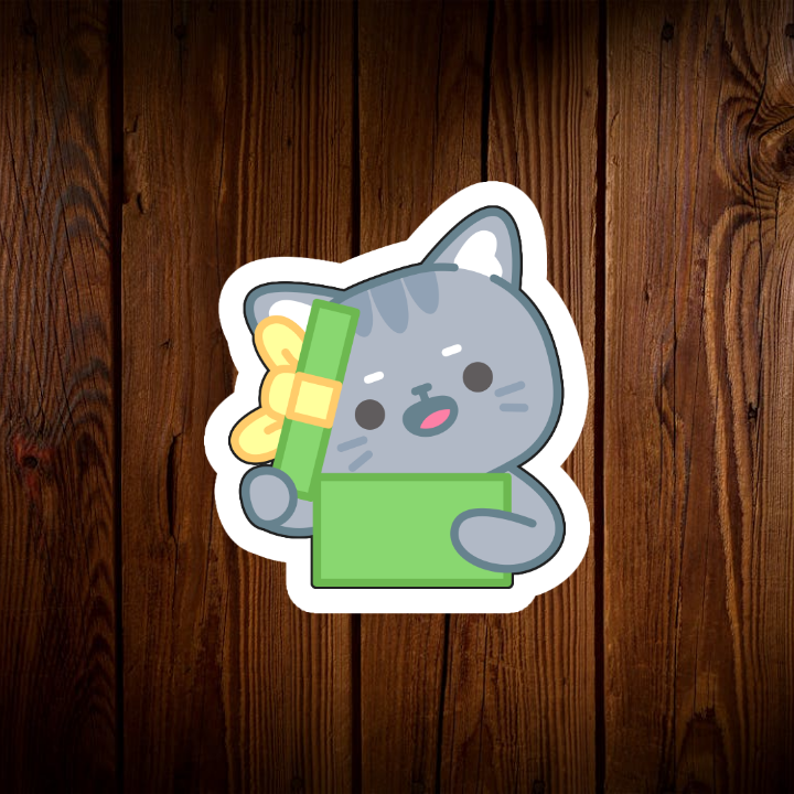 Chú mèo xám nhỏ đang háo hức mở hộp quà, đôi mắt tròn xoe ánh lên sự tò mò và niềm vui. Cái miệng nhỏ nhắn hé mở để lộ hàm răng trắng xinh, trông thật đáng yêu!  Với đôi bàn tay nhỏ bé, chú mèo đang khéo léo mở nắp hộp quà, gương mặt thể hiện sự thích thú và háo hức muốn khám phá món quà bên trong.