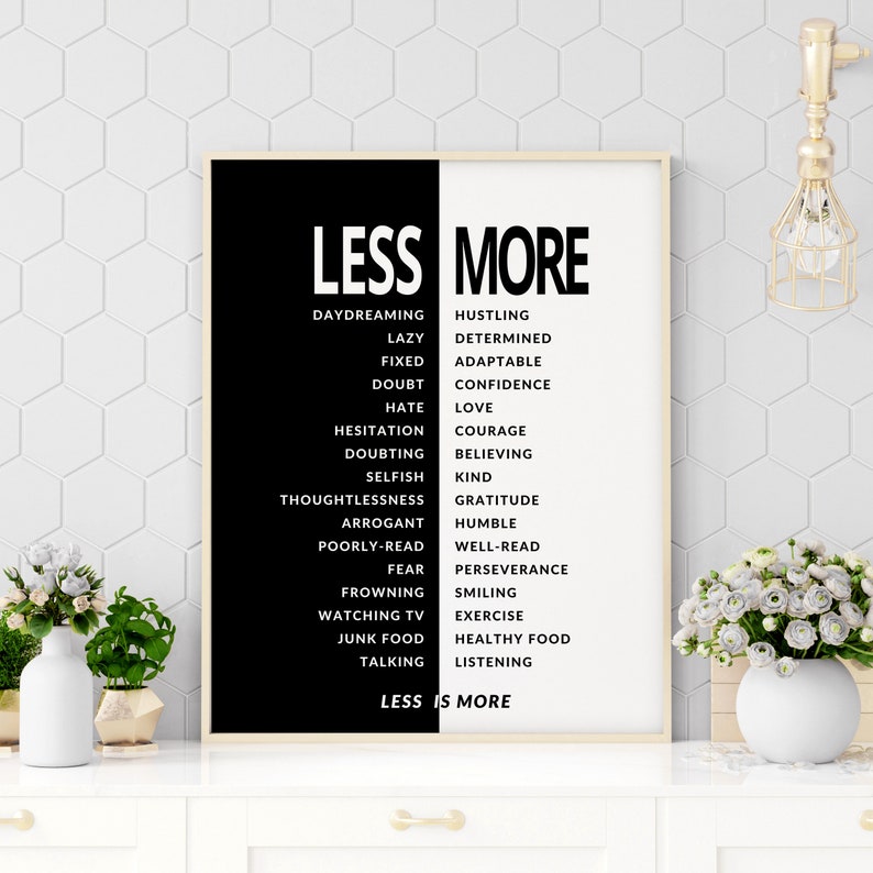 Tranh động lực Less More dành cho người mệnh kim