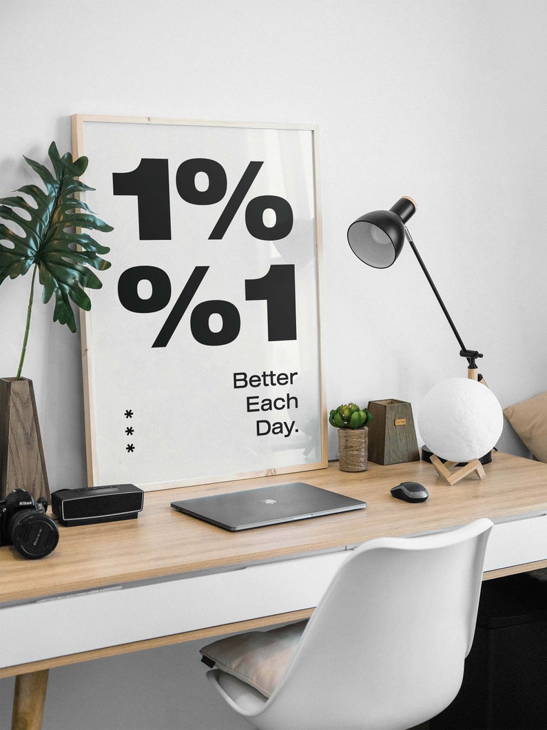 Tranh động lực 1% Better Each Day tối giản